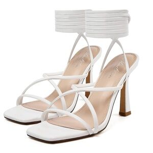 Mostrin Womens Sandals Strappy Heels Square Open Toe Heels Tie Up Size 41